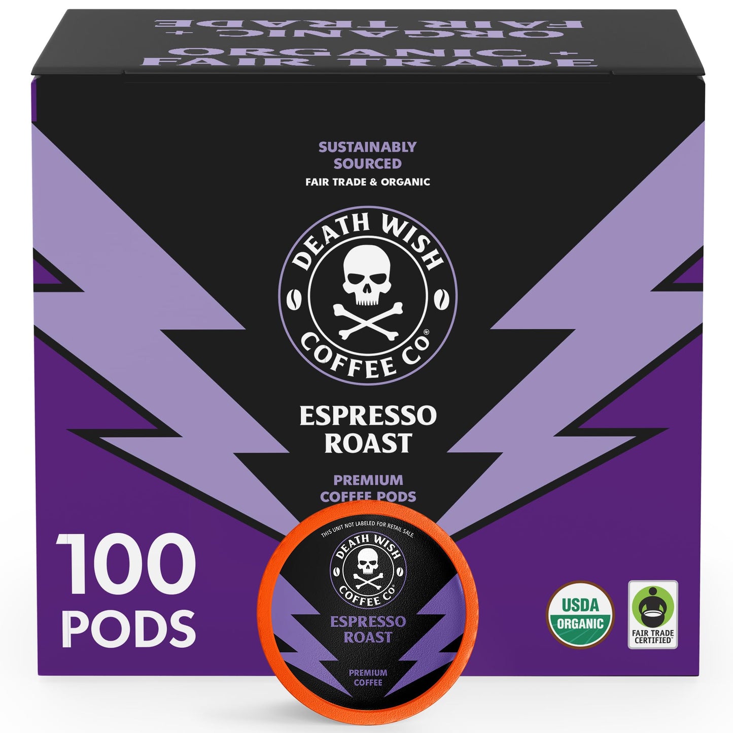 Death Wish Coffee Valhalla Java Medium-Dark Roast Pods, Organic, 50 Count