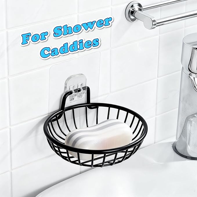 6 Pack Shower Caddy Adhesive Replacement, Extra Thick Bath Toy Storage Replacements, Waterproof Adhesive Hooks Strips for Kitchen Racks, Bathroom Storage, Shower Basket & Soap Holder