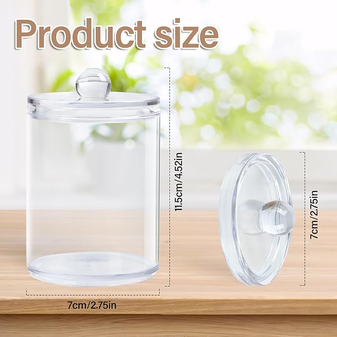 Clear Bathroom Organizer with Lid - 2-Pack Cotton Ball and Cotton Swab Storage Tins for Vanity Storage