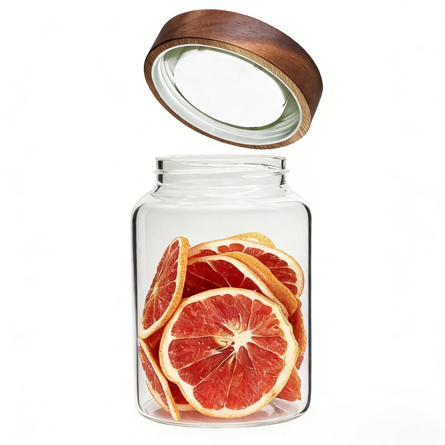 Patoper Airtight Glass Jars with Wooden Lid Glass Spice Jar Round Glass Storage Canister for Pantry Sugar Tea Coffee Bean Nuts Cookies Bath Salts (900ML*2PACK)