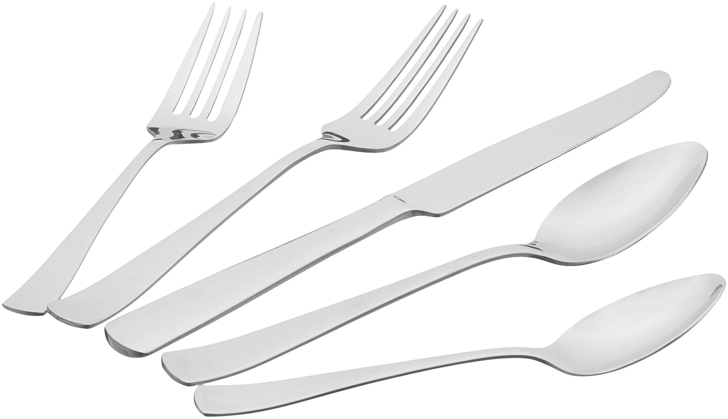 Amazon Basics 20-Piece Stainless Steel Flatware Set with Square Edge, Dishwasher Safe, Simple Design, Service for 4, Silver