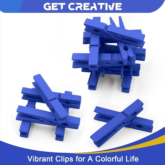 Clothes Pins Wooden 2.9 Inch, 100 Pack Colored Clothespins Wood, Clothing Pins Clips for Baby Shower Craft Dark Blue