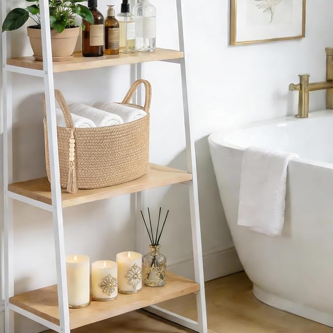 Mkono Storage Basket for Toilet Tank Top Boho Bathroom Decor Woven Rope Toilet Paper Tray Organizer for Shelf Bedroom Living Room, Jute, 13" L x 10" W x 9"H