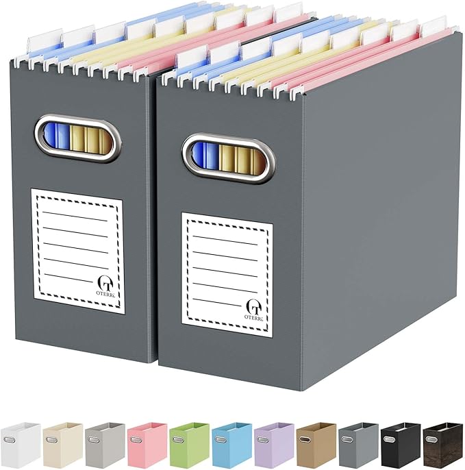 Oterri Cardboard File Organizer Box for Hanging File Folders Letter Size,File Box for Computer Desk,File Cabinet,Working Home,Office,Classroom (Dark Grey, Letter Size - 2 Packs)