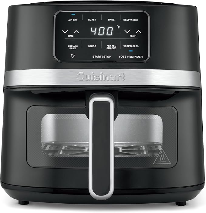 Cuisinart Air Fryer, 6-Quart Basket Large Fryer with 5 Cooking Functions to Roast, Bake, Broil, Air Fry and Keep Warm, 5 Airfryer Presets, Dishwasher-Safe Parts, AIR-200NAS, Stainless Steel & Black