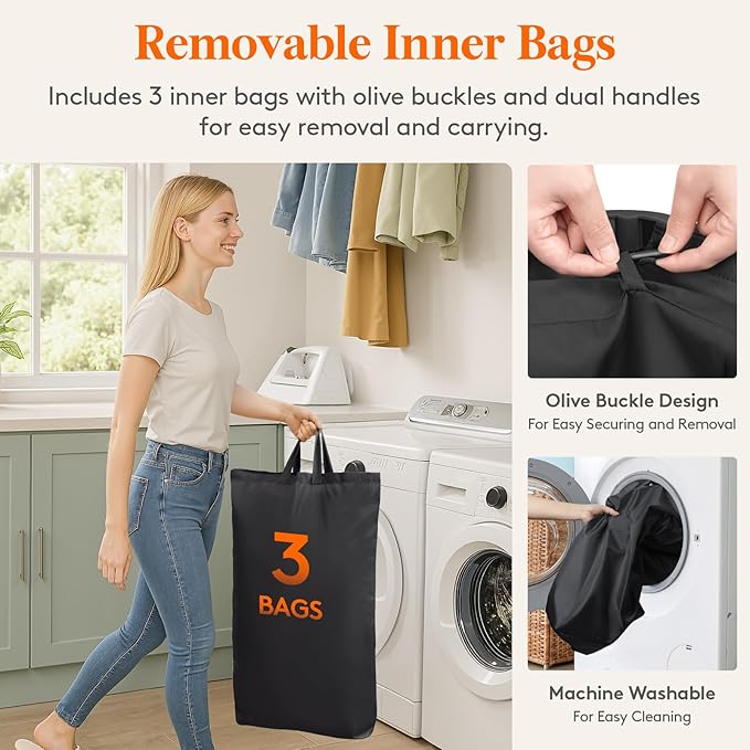 Lifewit 165L Large Laundry Basket with Lid, Laundry Hamper with Plastic Handles and Removable Bag, Foldable Tall Dirty Clothes Hampers for Laundry for Laundry Room, Bedroom, Bathroom, Dorm, Dark Gray