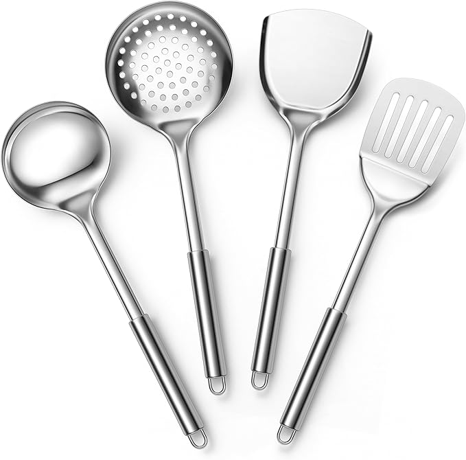 E-far Stainless Steel Kitchen Cooking Utensils Set, 10-Piece with Holder