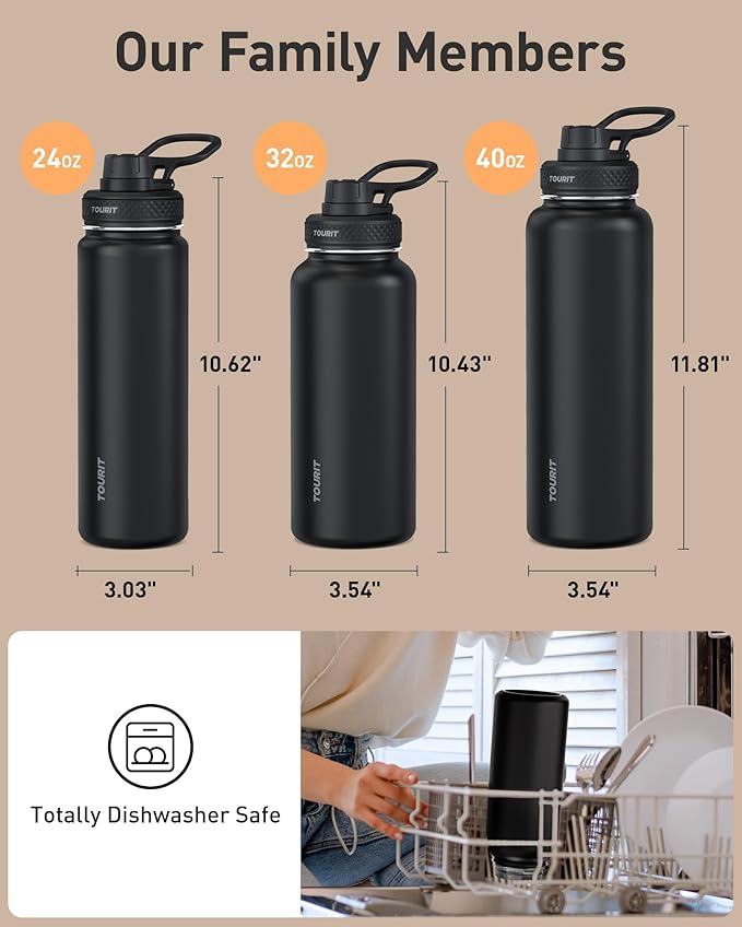 TOURIT 24 oz Insulated Water Bottle, Stainless Steel Sports Water Bottles With Top Handle, Double-Wall Travel Thermal Water Flask, BPA Free Leakproof Water Bottle for Sports and Travel, Lilac Purple