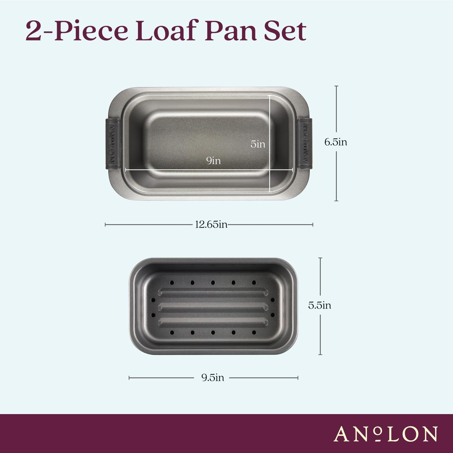 Anolon Advanced Bakeware Nonstick Bread Loaf Pan Set, 2-Piece, Gray