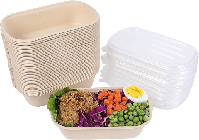 JAYEEY 34 oz Disposable bowls with lids Bagasse meal prep container 50 Pack