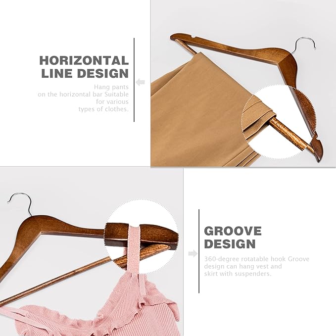 HOUSE DAY Bulk Wooden Hangers 150 Pack, Heavy Duty Wood Coat Hangers for Closet, Smooth Finish Woode Suit Hanger with Non Slip Pants Bar, Sturdy Wood Clothes Hanger for Shirts, Walnut