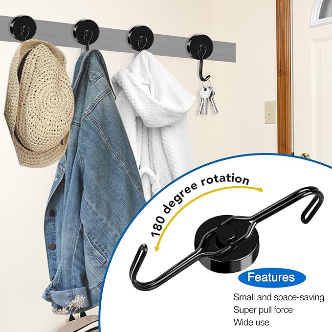 LOVIMAG Hooks, 120lbs+ Magnetic Magnet Hook 2025 Cruise Cabin Ship Essentials Heavy Duty Strong Refrigerator Fridge Hanging for Classroom Beach Vacation Kitchen Grills Home Mug Hanger (3 Pack), Black