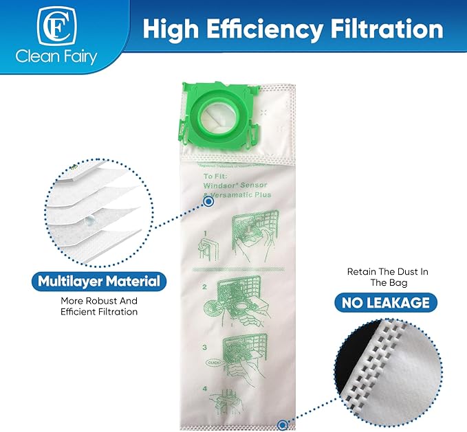 12PK Micro Vacuum Bags for Sebo C/G/X & Windsor S12/S15/SR Series