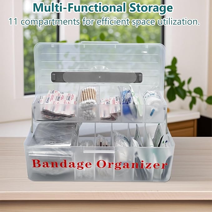 Bandage Organizer,2 Tiers Bandage Storage with Lid and Handle,Large Portable Bandage Container for Home Cabinet,Office,School and Garage.