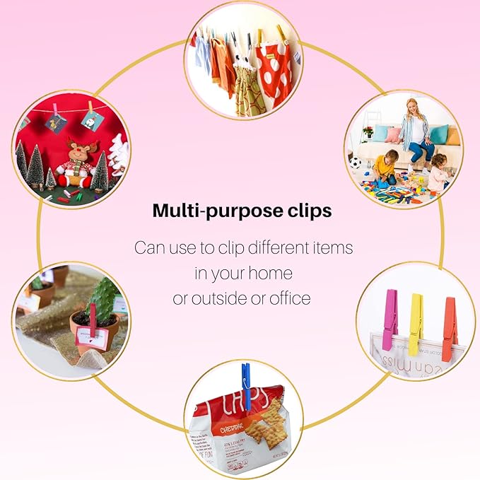 Clothes Pins, Colored Clothespins 50 PCS 2.9" Natural Birchwood Close Pins, Strong Grip, Colorful Clothespins, Multi-Purpose Colored Clothes Pins for Crafts, Hanging Clothes, Laundry