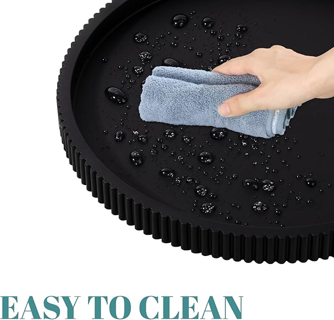 Silicone Bathroom Tray Round Kitchen Counter Organizer Decorative Vanity Accessories Coffee Table Decor for Perfume, Candle, Soap Dish, 12 Inch, Black