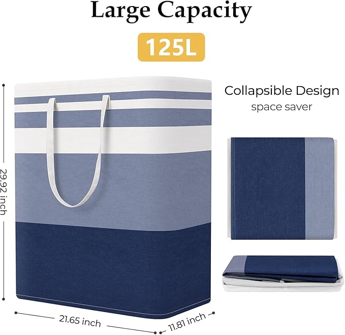 StorageRight Laundry Basket Hamper Large Collapsible Laundry Hamper with Easy Carry Handles，Freestanding Clothes Hampers for Laundry, Bedroom, Dorm, Clothes, Towels, 125L, Gradient Blue