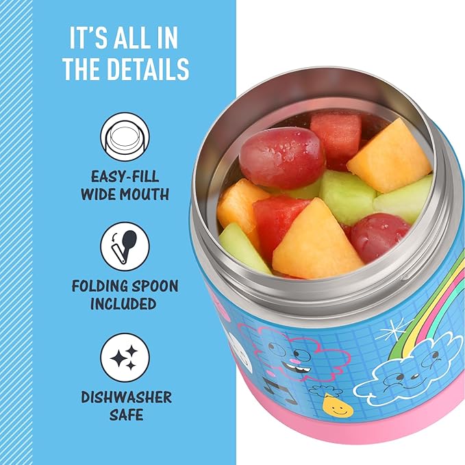 THERMOS FUNTAINER 10 Ounce Stainless Steel Vacuum Insulated Kids Food Jar with Spoon, Sketchbook