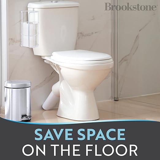 BROOKSTONE Over The Toilet Paper Holder Reserve, Metal Bathroom Toilet Paper Storage That Fits Any Size Rolls, Matte White