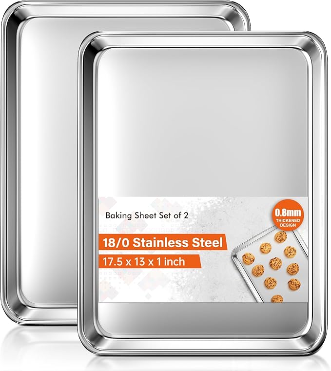 Baking Sheet Set of 3, Commercial Grade Stainless Steel Cookie Sheets for Baking, 12/16/17.5 Inch, Thicker and Firmer Baking Pans Set, Rust & Warp Resistant & Nonstick, Nontoxic&Heavy Duty&Easy Clean