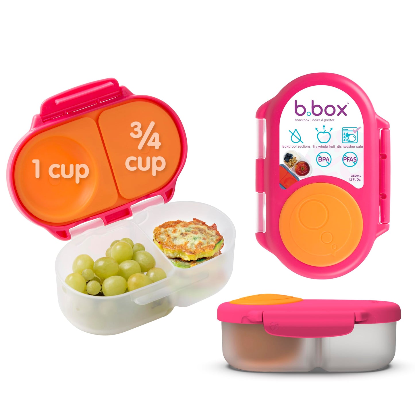 b.box Snack Box 2-Pack, Snack Containers for Kids, 1.75 Cup Kids Lunch Box