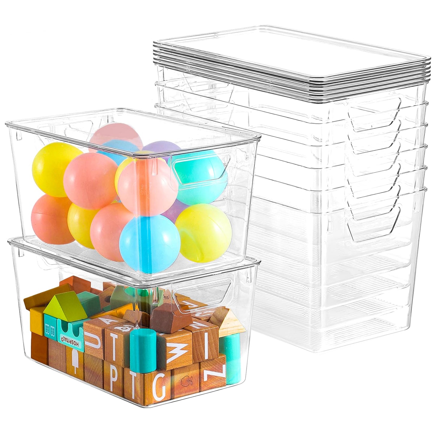 Freebat 6 Pack Clear Storage Bins with Lids, 7 Quart Pantry Organizer Bins