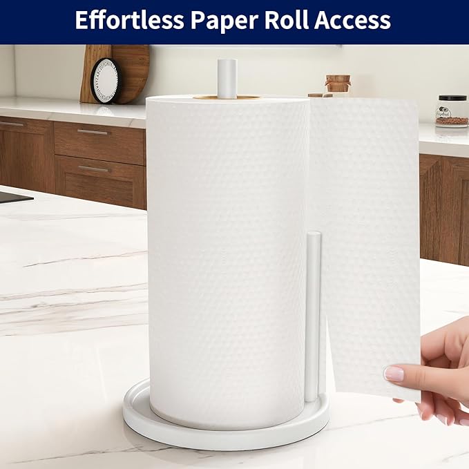 Paper Towel Holder Countertop, White Kitchen Paper Towels Holder, Paper Roll Holder with Weighted Base