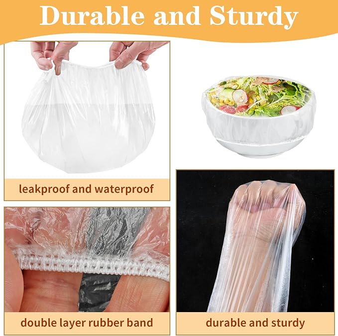 Plastic Shower Caps for Sourdough Bread, 200 Pcs Bowl Covers for Bread Proofing, Food Covers Stretch Reusable Elastic, Keep Food Fresh and Dust Away (Clear, L-14 inches)