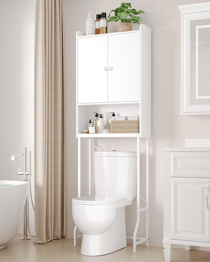 Kitsure Over The Toilet Storage Cabinet - 3 Tier Bathroom Organizers and Storage Solution with Adjustable Shelf & Bottom Bar, Anti-Tip Bathroom Storage Cabinet, White, 3 Tiers (68.1" H)