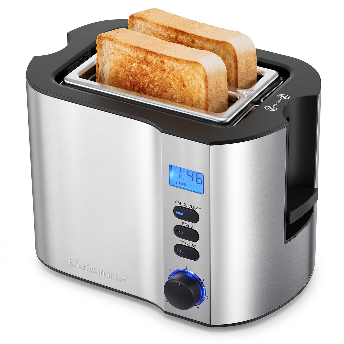 Elite Gourmet 2-Slice Cool-Touch Toaster, 1.25" Extra-Wide Slots, 6 Shades