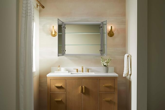 Kohler 55065-NA Embark Slim Two-Door Medicine Cabinet Mirror, Adjustable Shelves with Mirrored Doors, 35 in. W x 26 in. H