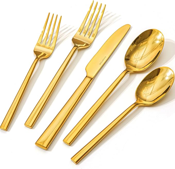 45-Piece Silverware Set with Serving Utensils, Forged Flatware Cutlery Set