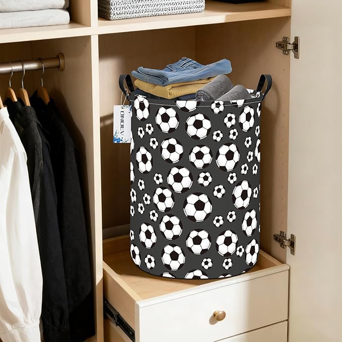 Round Foldable Kids' Football Laundry Hamper Multi Use Laundry Basket Soccer Gift Basket Toy Organizer for Boys and Girls (Soccer)