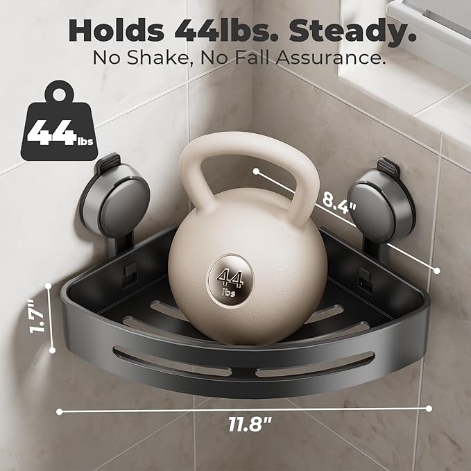 ONXE Shower Caddy Corner,Suction Cup Shower Caddy with Hooks,No Drilling Rustproof Aluminum Bathroom Organizers and Storage,Shelves for Bathroom Accessories Decor (1)