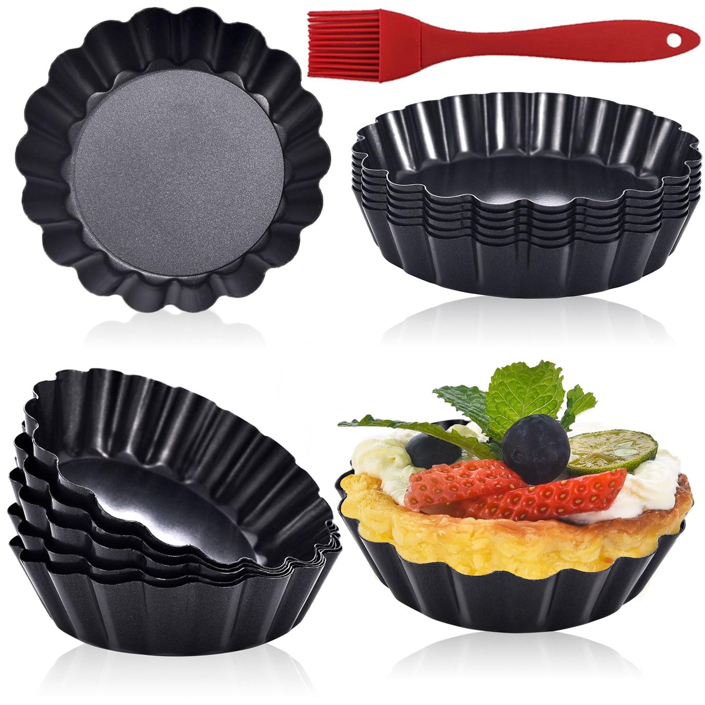 DATANYA Mini Tart Pans Removable Bottom 3 Inch, Carbon Steel Nonstick Quiche Pan Pie Tart Tin Mold, 0.8inches High for Baking Tartlets, Pies, Cakes, Cupcakes - Premium Champagne Gold 12PCS
