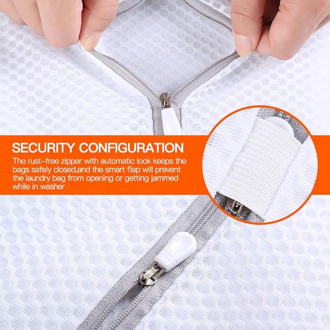 Kimmama Laundry Mesh Wash Bags, Lingerie Bags for Washing Delicates, Mesh Laundry Bags for Washing Machine, White Net, Grey Zipper, 2XL & 2L