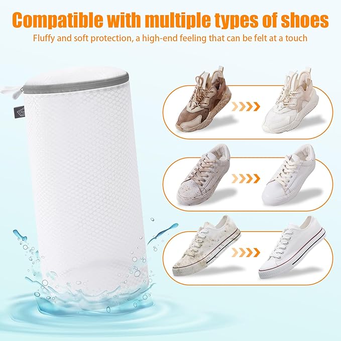 Kimmama Shoe Washing Machine Bag, Shoe Bag for Washing Machine, Mesh Laundry Bags for Sneakers, Footwear, Trainers, Slippers, Honeycomb Net, Grey Zipper, 7x15"