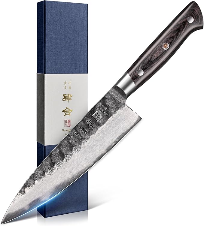 Kanngou 5 Inch Paring Petty Knife with AUS-8 Alloy Steel and Full-Tang Pakkawood Handle, Kitchen Utility Knife with Premium Gift Box