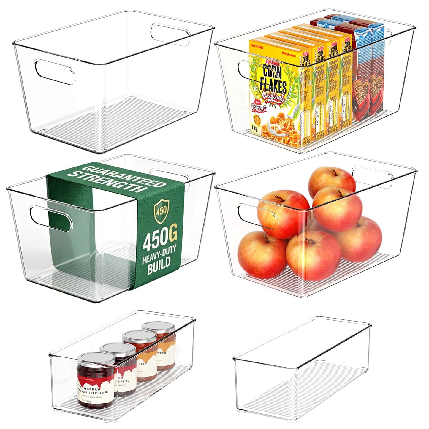 Joymeezo 6 Pack Clear Plastic Storage Bins, Kitchen&Pantry Organizer Large