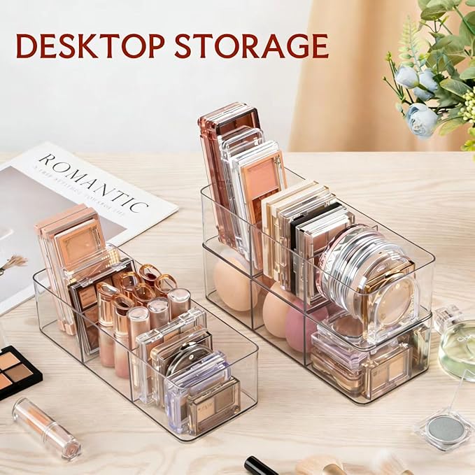 Acrylic Organizers Makeup Storage – Cosmetic Organizer for Bathroom Drawer, Display Case for Vanity, Countertop, Kitchen, Desk 3-Section