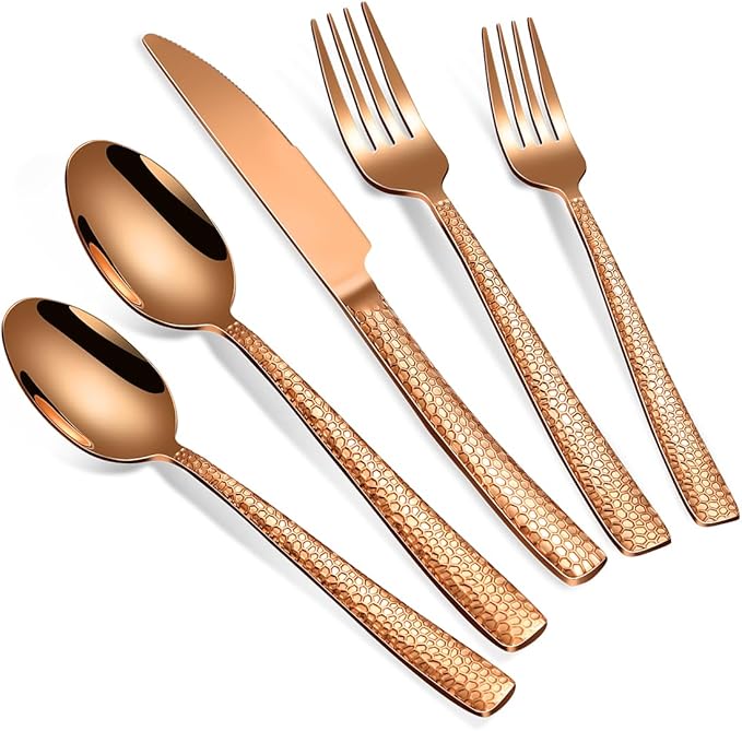 Large Hostess Serving Utensils Set, Stainless Steel Heavy Duty Hammered Serving spoons, Slotted Spoons, Serving Fork, Cake Server, Butter Knife, Dishwasher Safe（Black）