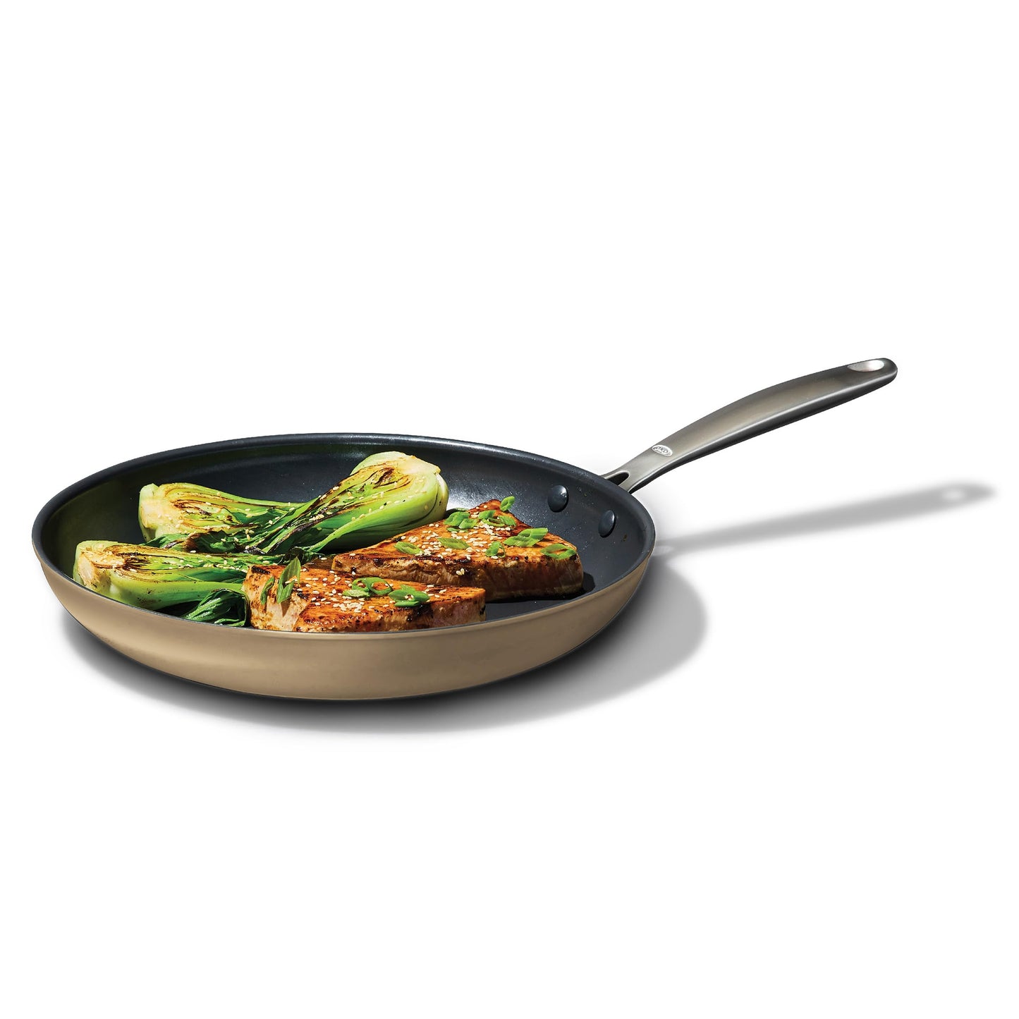 OXO Enhanced 12” Nonstick Frying Pan Skillet, Ceramic PFAS-Free Cookware, Stainless Steel Handle, Eggs & Omelets, Dishwasher & Oven Safe, Biscuit Brown