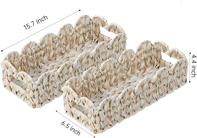 Toilet Basket,Set of 2 Scalloped Baskets for Paper Storage,Back of Toilet Tank Basket for Shelves,Countertop,Tank Topper,White,Rectangle