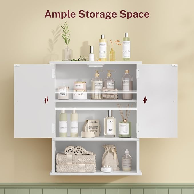 TEENFON Bathroom Wall Cabinet, Over The Toilet Space Saver Storage with Barn Doors & Adjustable Shelf, Hanging Medicine Cabinet, White 7.1" D x 15.4" W x 19.3" H
