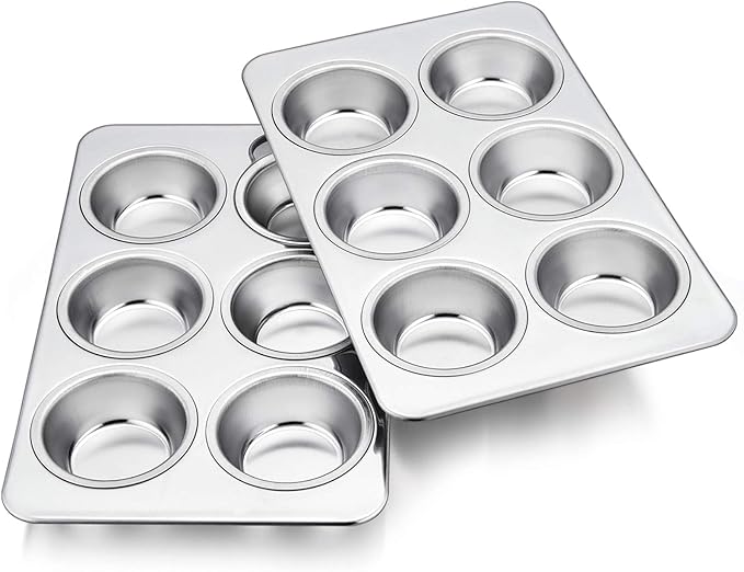 TeamFar 2 Packs Muffin Pan, Stainless Steel Muffin Cupcake Pan Tin Tray