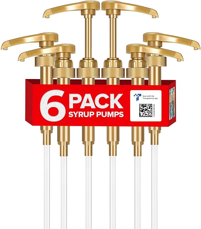 6-Pack Little Squirt Gold Coffee Syrup Pump Dispenser – Fits 750ml (25.4oz) Bottles