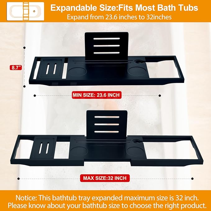 Premium Bathtub Caddy Tray - Bath Tray - Bath Tub Tray Table for Bathtub - Bath Caddy Tray for Bathtub, Expandable Size, Fits Most Bath Tubs
