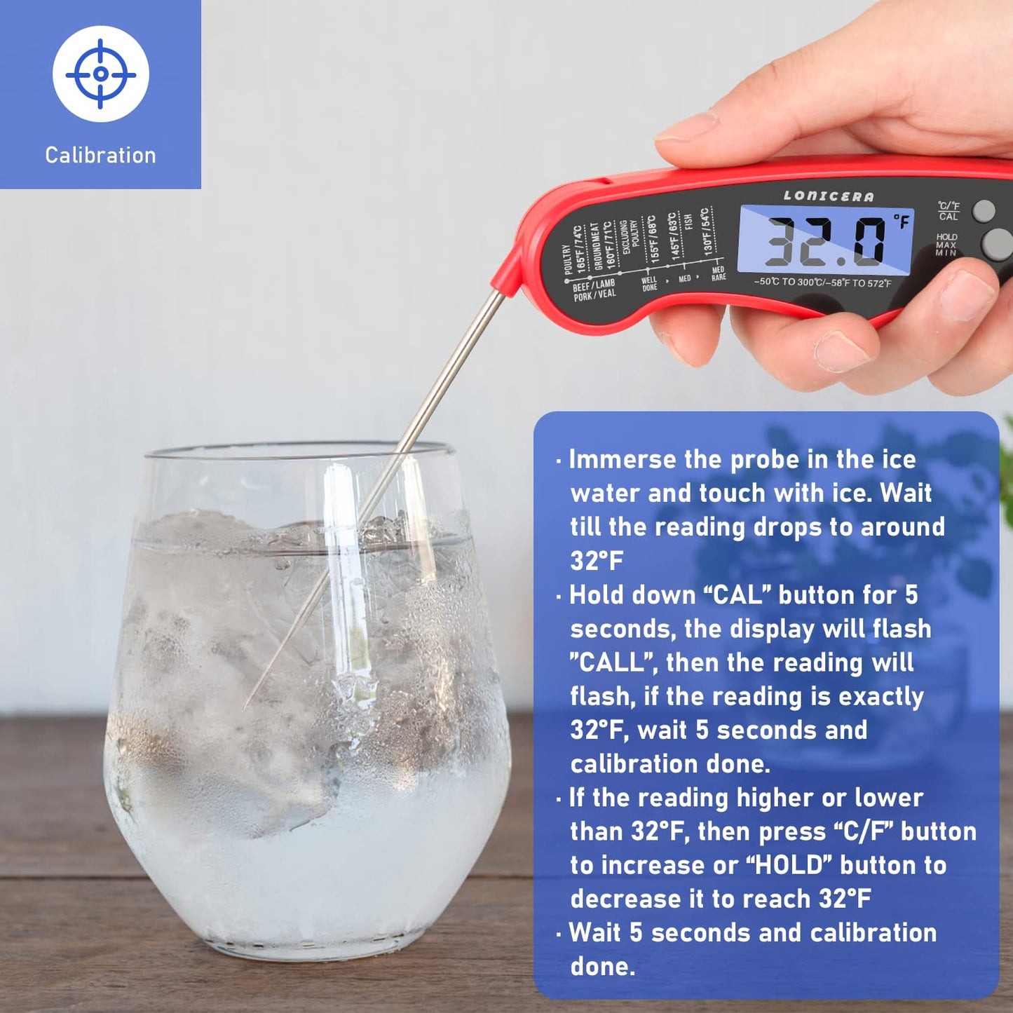 LONICERA Digital Meat Thermometer, Instant Read 1-2 s, Foldable Probe, Red