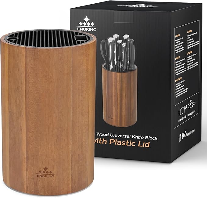 Universal Knife Block Without Knives, Acacia Wood Round Knife Holder