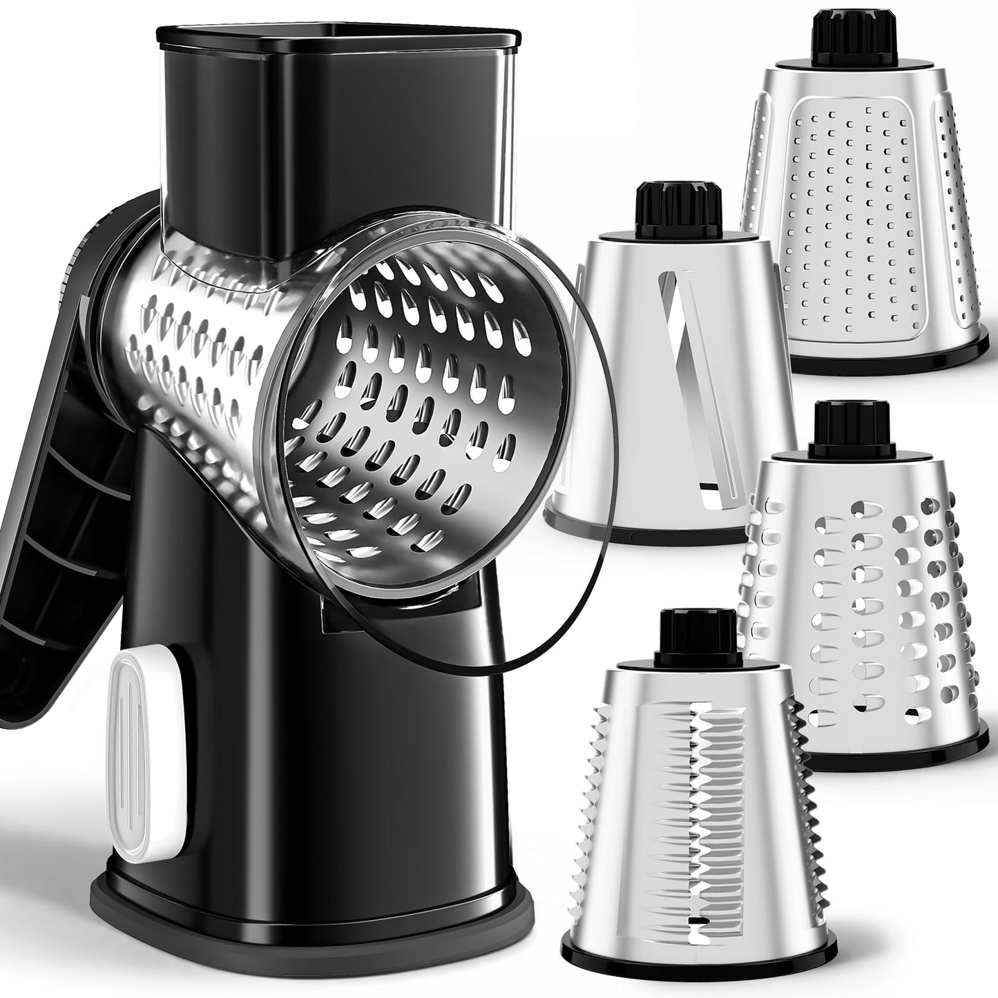 Weltonhm 4 in 1 Large Cheese Grater Hand Crank Rotary (White 4 Graters)